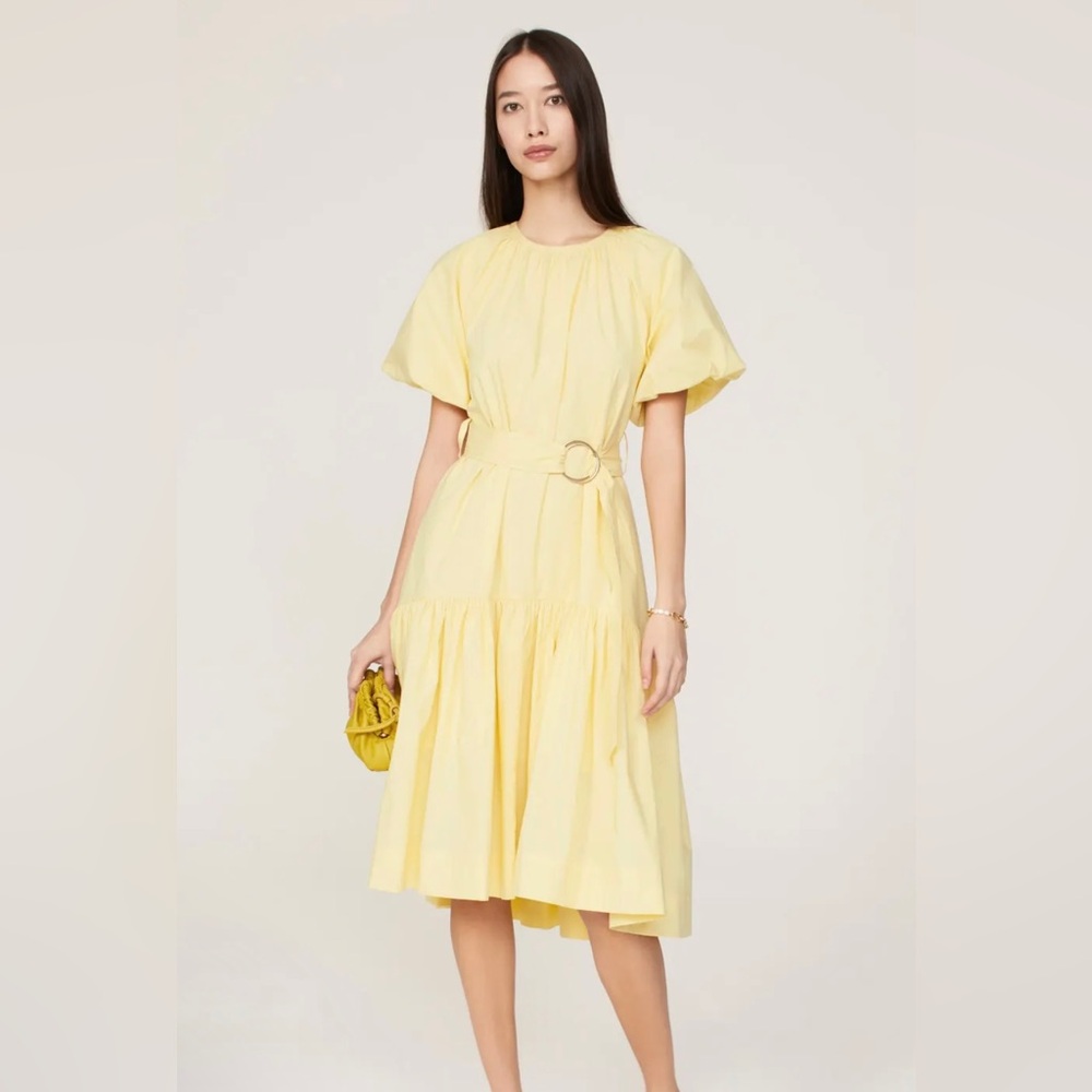 Rent the Runway Belted Yellow Tiered Dress Size 12